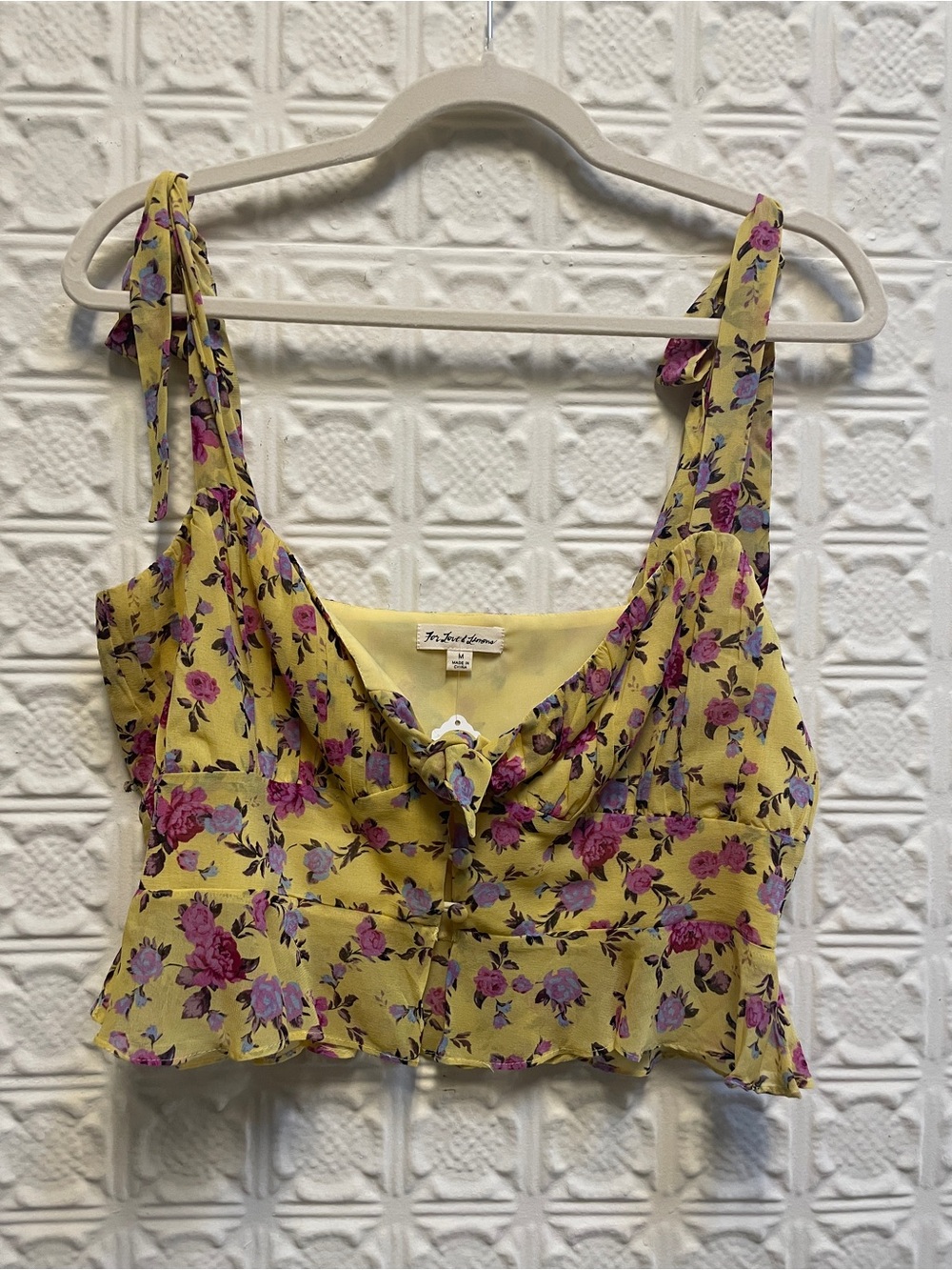For Love And Lemons Yellow Floral Tie-Front Camisole